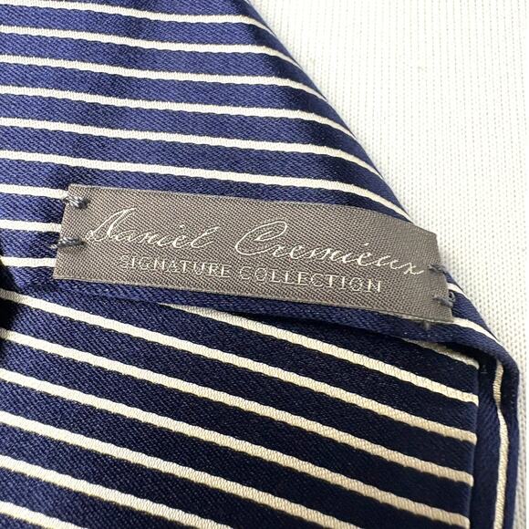 DANIEL CREMIEUX Silk Seven Fold Navy & White Stripe Men's Repp Tie Made In Italy - Picture 9 of 15